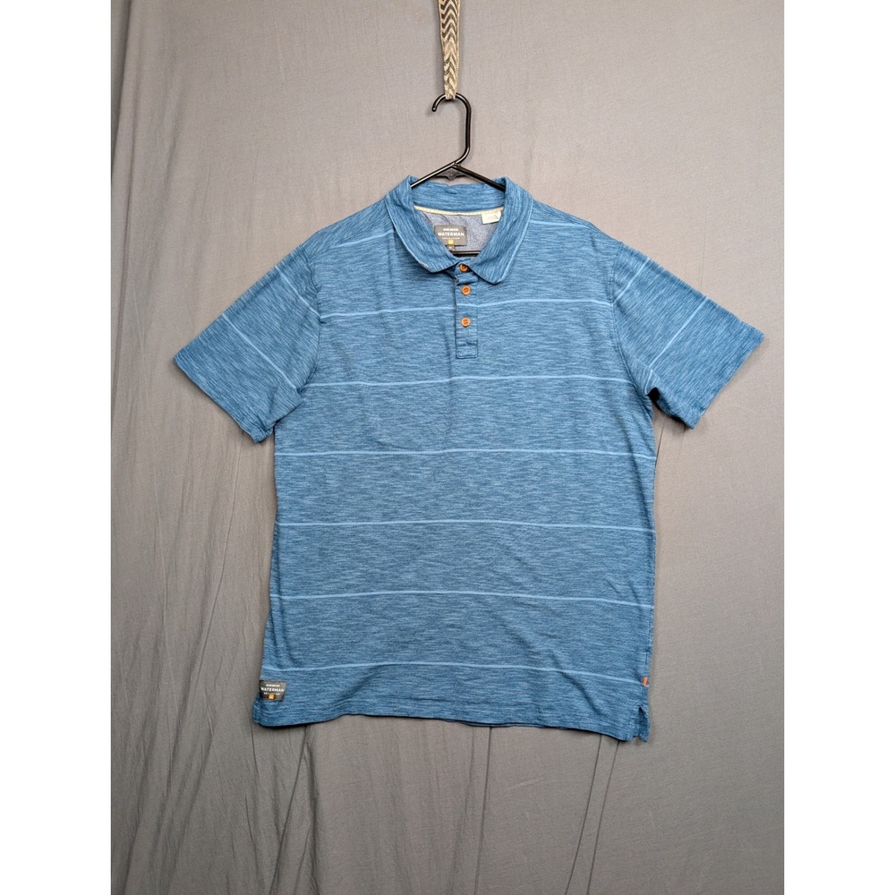 Quiksilver Waterman Mens XL‎ Blue Striped Short Sleeve Polo Shirt Coastal Casual